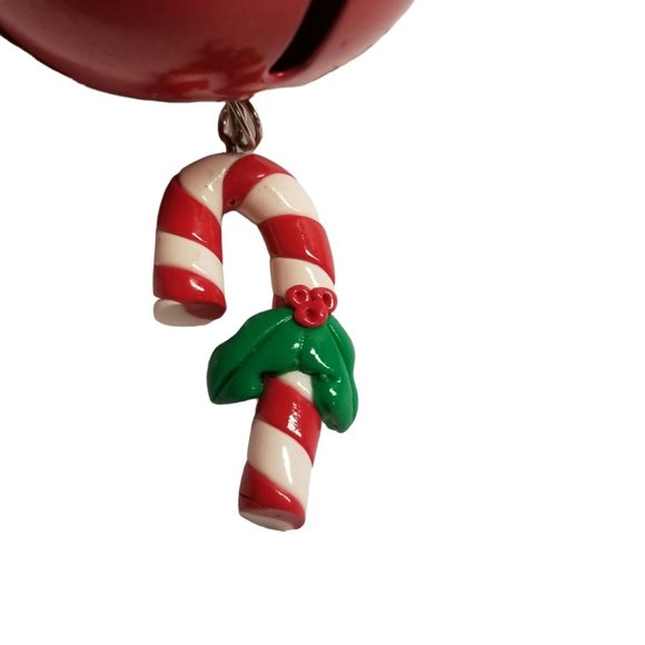 Dog Christmas Ornament w Brown Puppy on Red Bell Hanging Candy Cane Santa Hat - Picture 4 of 5
